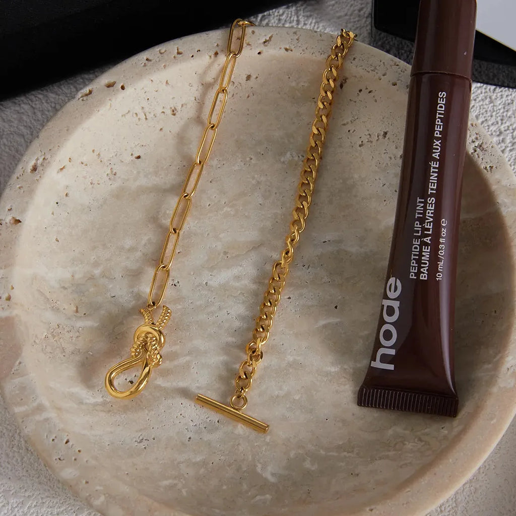 18k Gold Plated Stainless Steel Knot Necklace Waterproof Snake Chain Jewelry