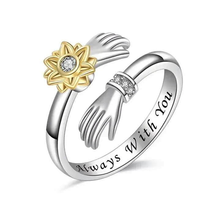 Hands & Flower Design Opening Ring Love Always With You Brass Jewelry