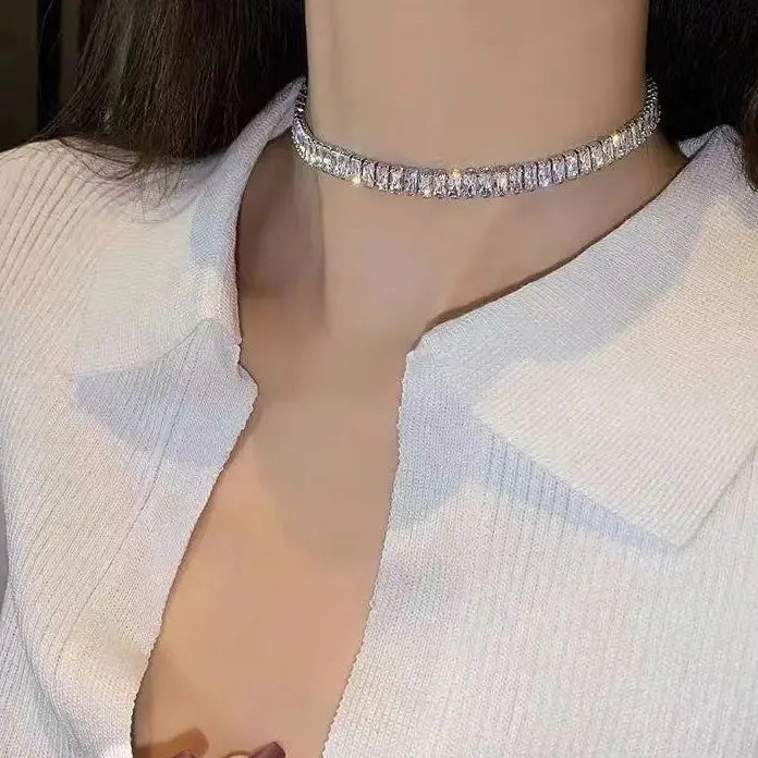 Luxury Rhinestone Geometric Circle Choker Necklace for Women Fashion Jewelry