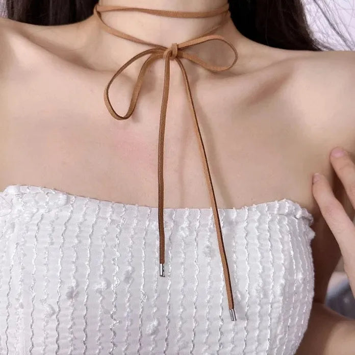 Vintage Long Velvet Bowknot Circle Pendant Choker Necklace Adjustable Y2K