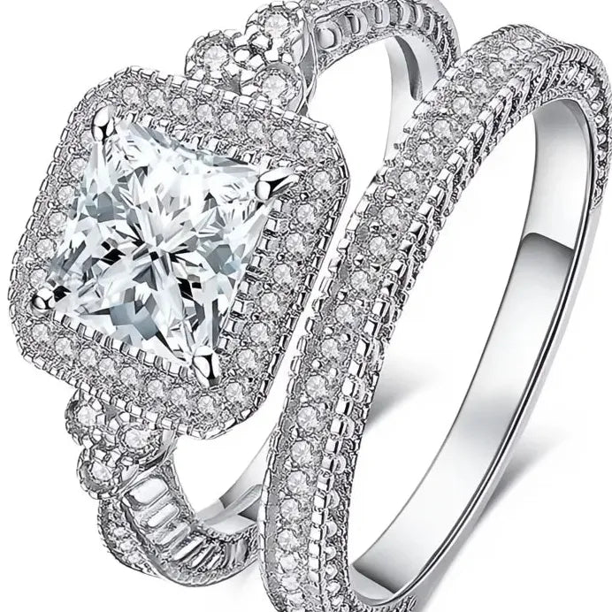 Opulent Cubic Zirconia Bridal Engagement Wedding Rings Set for Women
