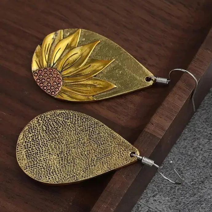 Retro Geometry Leaves Sunflower Zinc Alloy Women's Ethnic Bohemian Earrings
