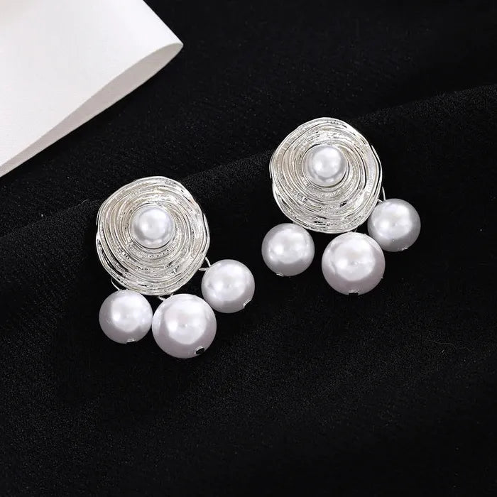 Vintage Pearl Round Drop Earrings for Women Zinc Alloy Pendant