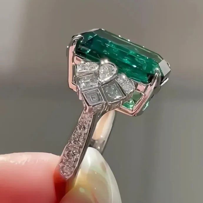 Big Green Cubic Zirconia Brass Wedding Band Ring for Women Gift