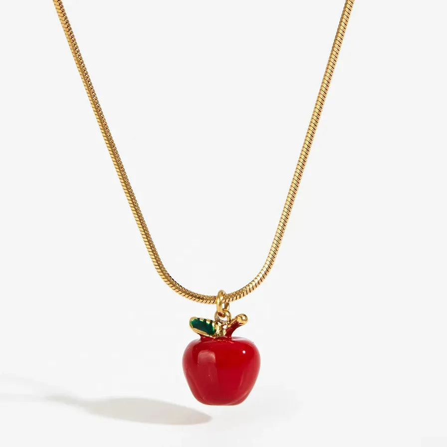 Stainless Steel 18k Gold Red Apple Pendant Geometric Hoop Earrings for Women Girls