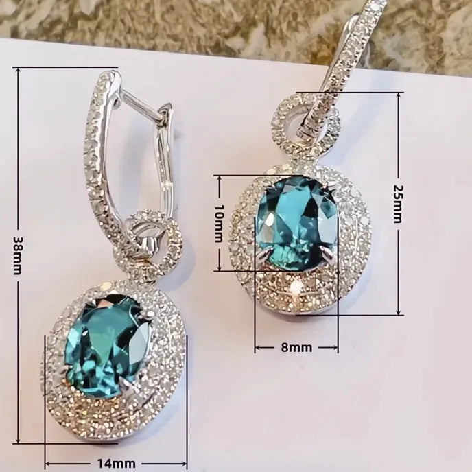 Sky Blue Cubic Zirconia Geometric Silver Color Women Dangle Earrings for Wedding Party Engagement Jewelry