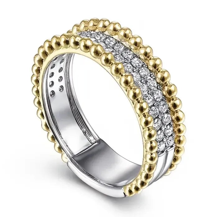 Two-Tone Brass Engagement Ring with Zirconia Wedding Band for Women