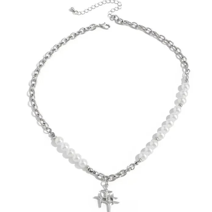 Hiphop Rock Star Pendant Necklace for Men Women Pearls Jewelry Urban Style