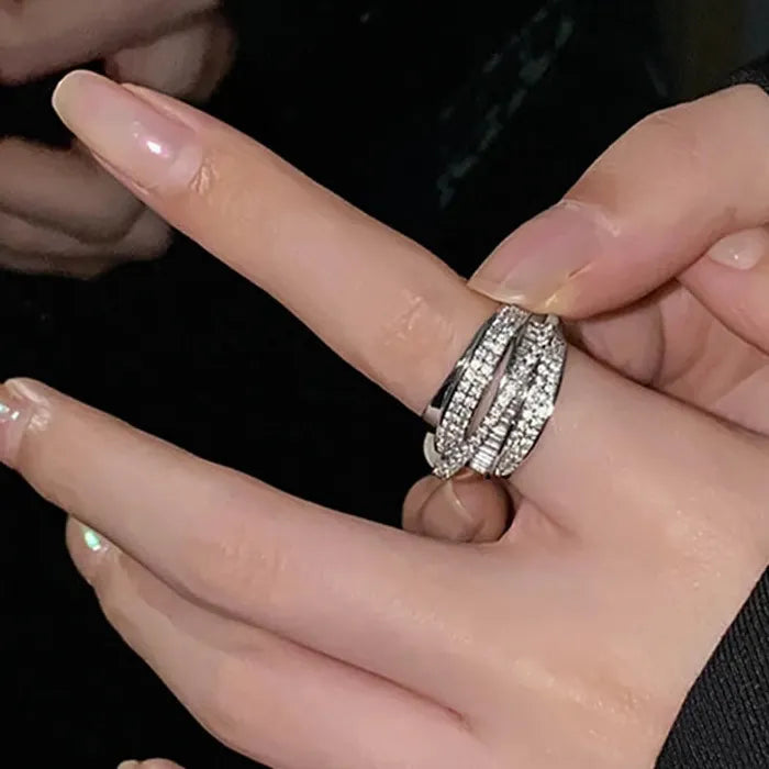 2026 Silver Rhinestone Multi-layer Winding Stainless Steel Wedding Ring Set