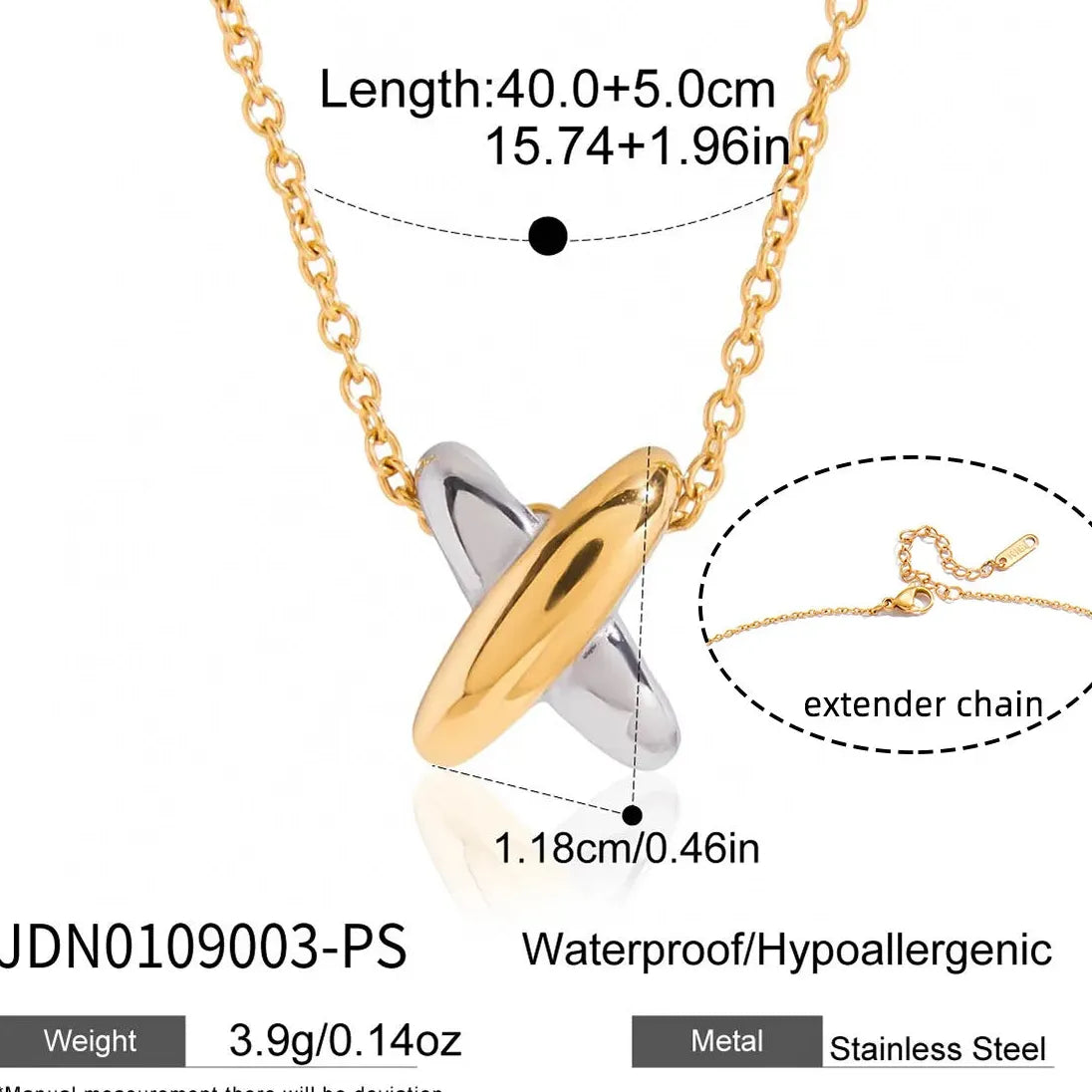 18K Gold Plated Stainless Steel Double Color Wide Cross Pendant Necklace Choker