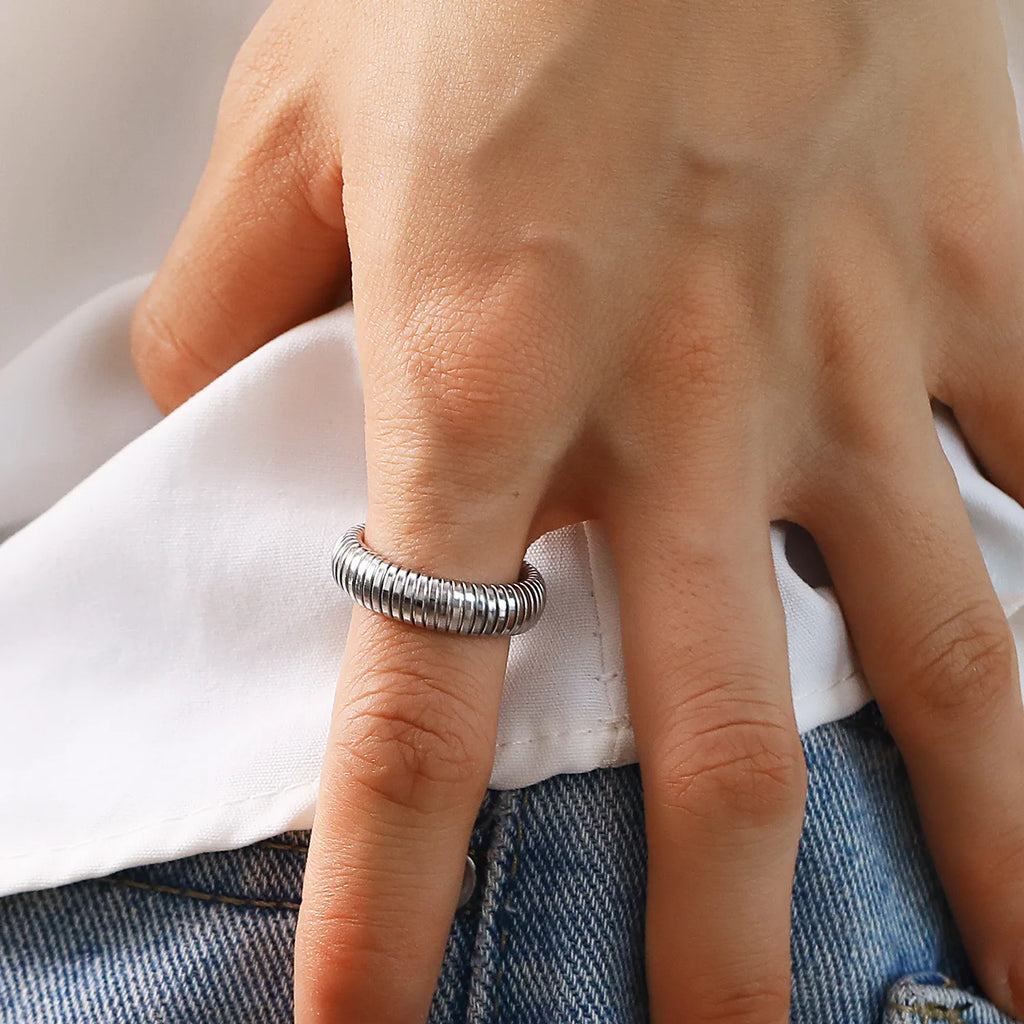 18K Gold Plated Stainless Steel Snake Chain Ring Waterproof Retro Punk Jewelry