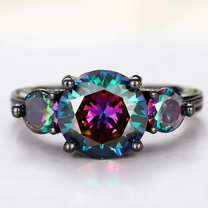 Black Cubic Zirconia Wedding Band Ring for Women Vintage Brass Finger Accessory