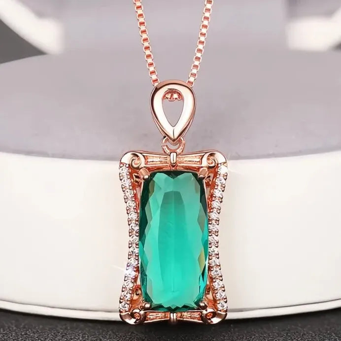 Trendy Brass Cubic Zirconia Geometric Pendant Necklace with Box Chain