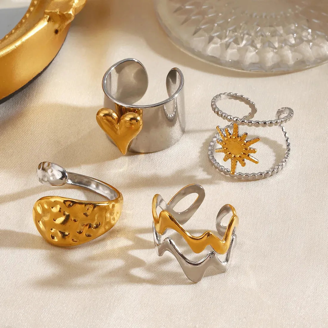 Vintage Stainless Steel Starfish Heart Flower Leaf Rings for Women Gifts Jewelry
