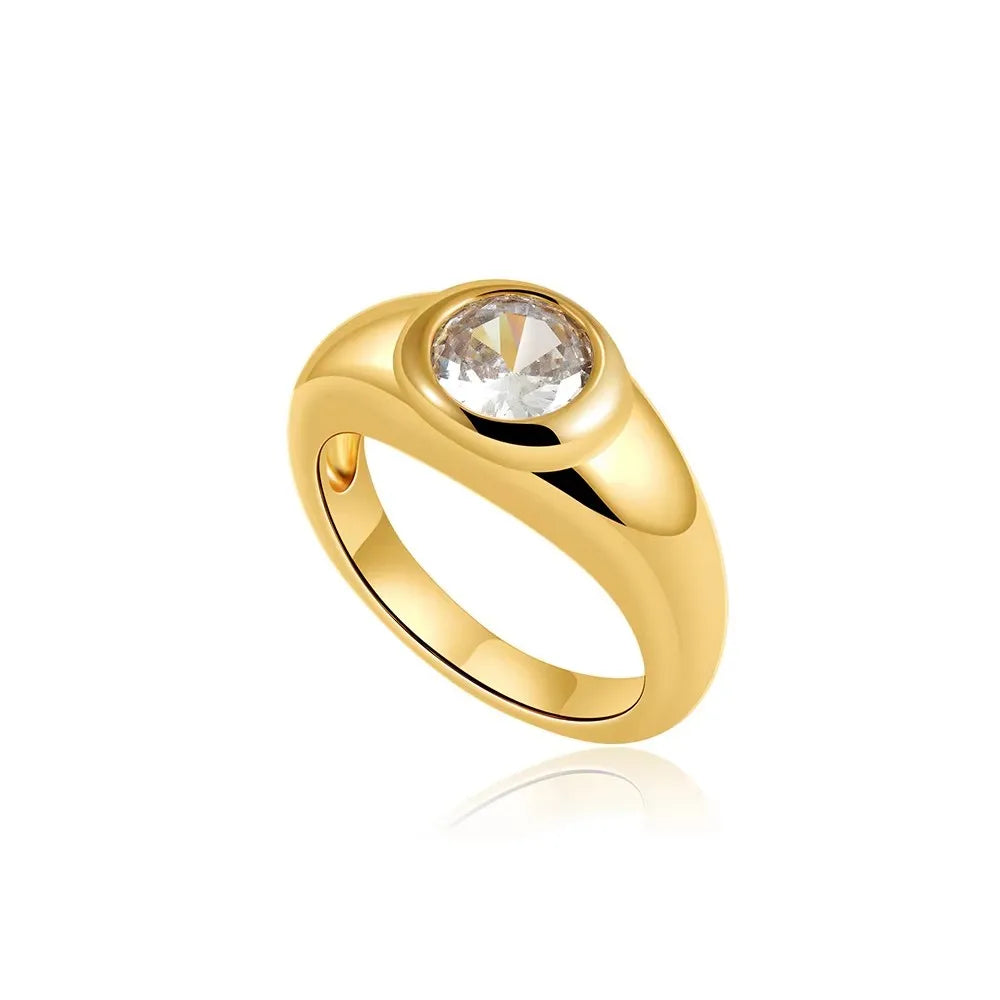 Waterdrop Crystal Zircon Gold Plated Copper Ring Waterproof Elegant Wedding Jewelry
