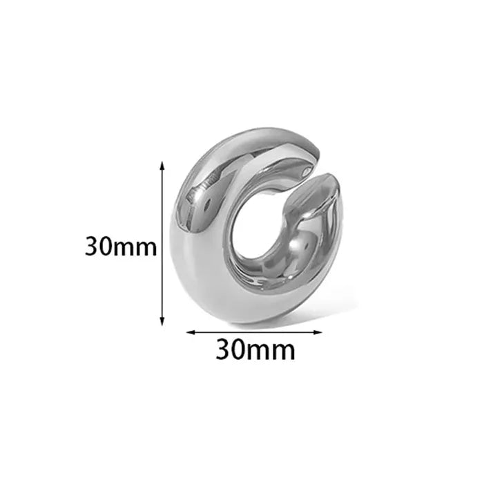 Gold Color Stainless Steel Chunky Round C Shape Clip Punk Earrings for Women