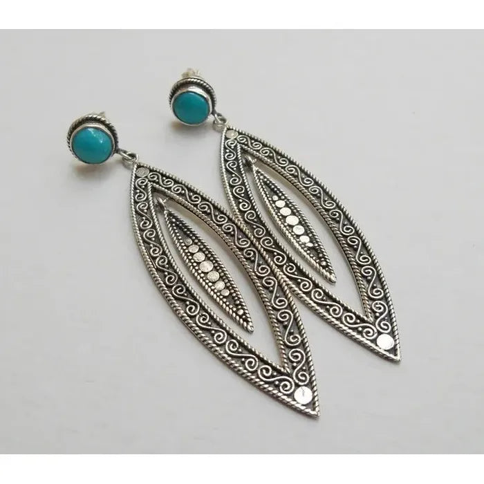 Bohemian Geometric Zinc Alloy Drop Earrings Striped Leaf Pendant for Women
