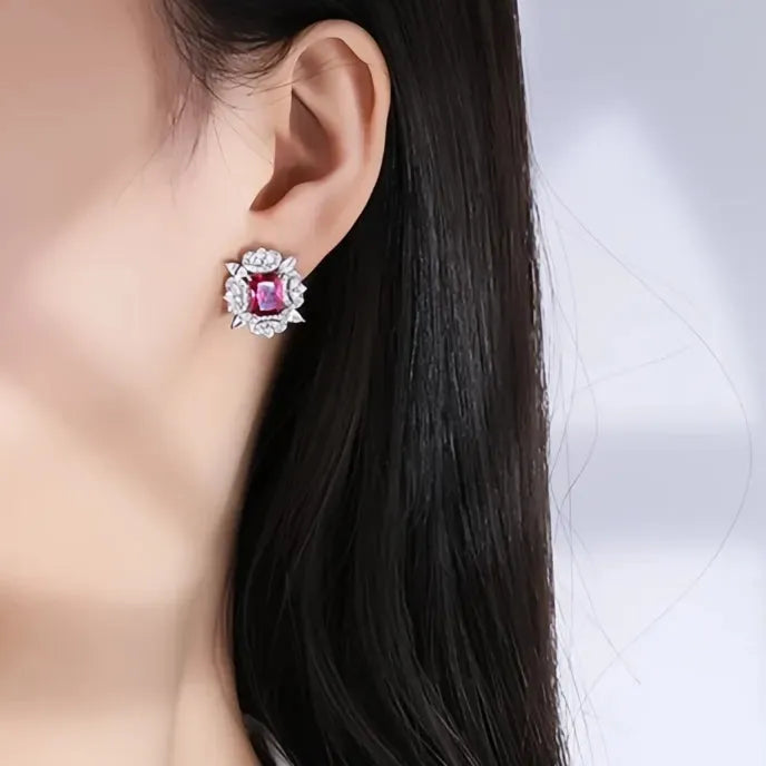 Copper Alloy Red Green Cubic Zirconia Geometric Stud Earrings for Women Wedding Jewelry