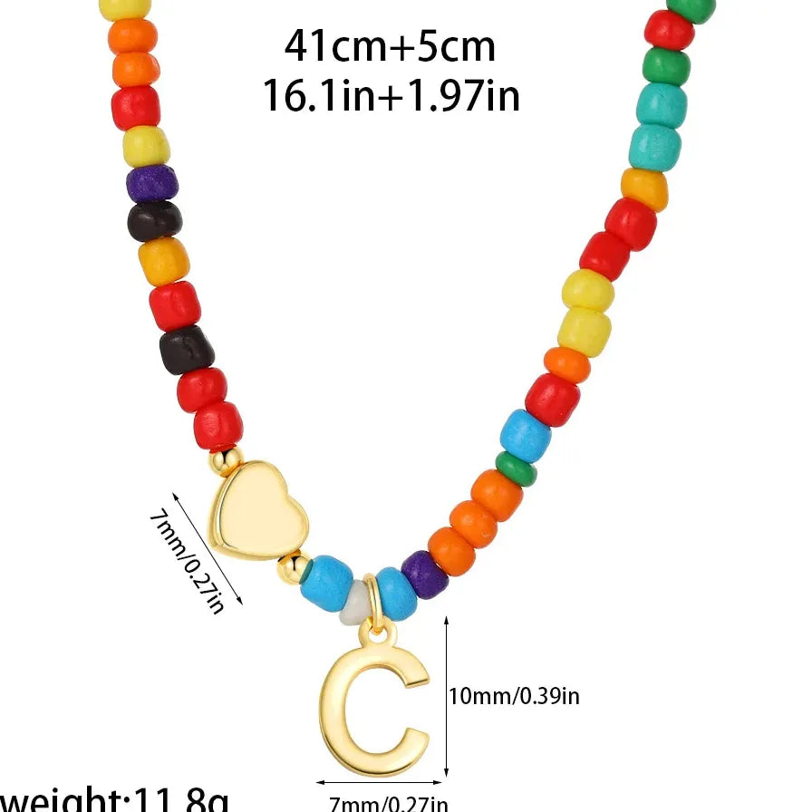 18k Gold Plated Alphabet Letter Pendant Necklace Beads Mini Heart Choker Women