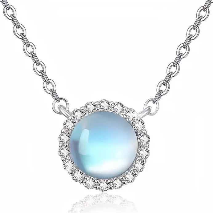 Elegant Round Imitation Moonstone Pendant Necklace for Women Wedding Jewelry
