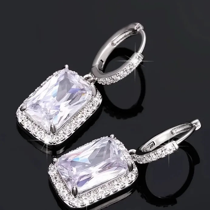 Geometric Cubic Zirconia Drop Earrings Silver Jewelry for Women Party