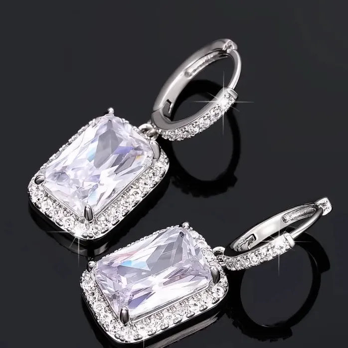 Geometric Cubic Zirconia Drop Earrings Silver Jewelry for Women Party