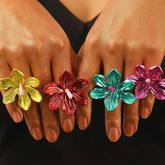 Adjustable Colorful Flower Geometric Ring for Women Stylish Fashion Jewelry