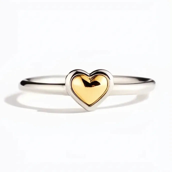 Heart-Shaped Two Tone Metal Wedding Band Ring for Women Love Eternity Jewelry