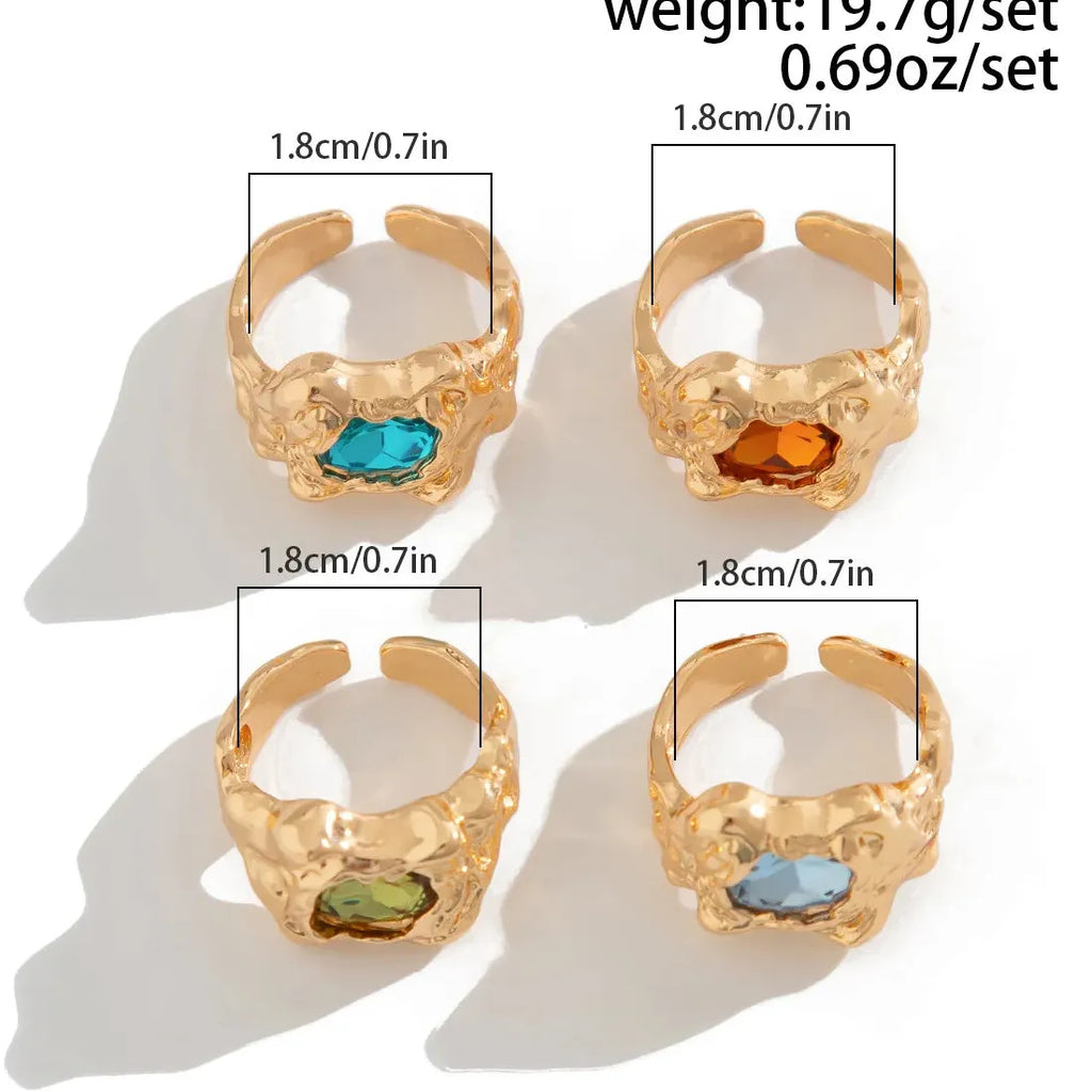 Folded Lava Metal Zircon Adjustable Rings Set Vintage Punk Jewelry Men Women