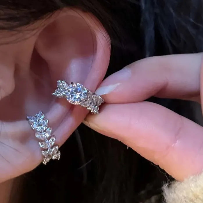 Delicate Zircon Hollow Five Petal Flower Clip Earrings Ear Cuff Women Gift