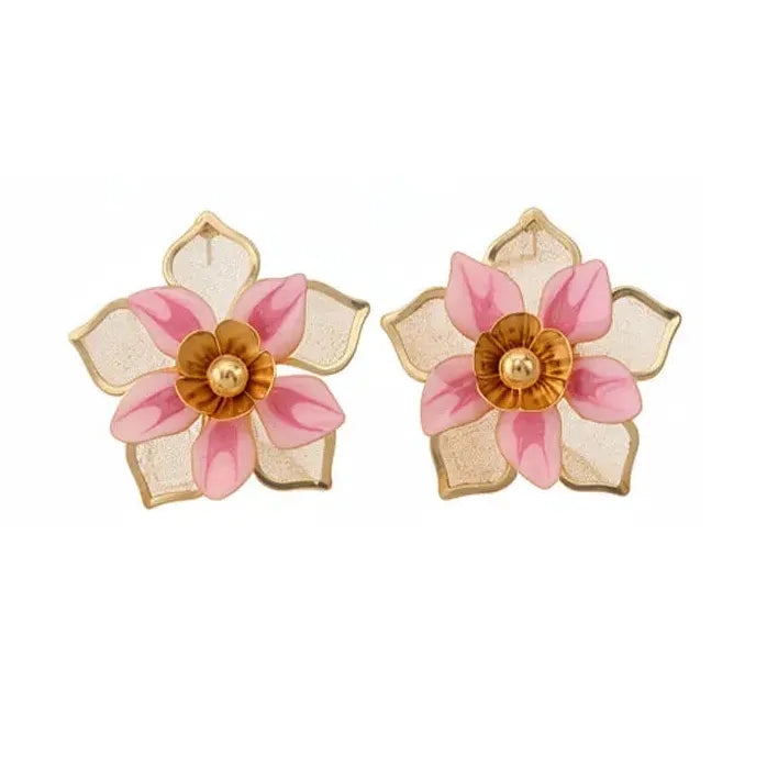 Vintage Drop Oil Flower Plant Motif Steel Needle Earrings for Women