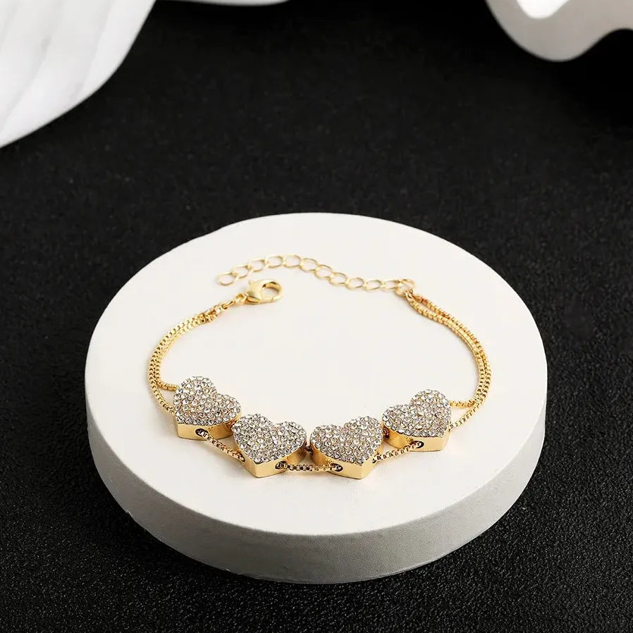 Handmade 18K Gold Plated Heart Butterfly Flower Bracelet for Women with Zircon Evil Eye Charm