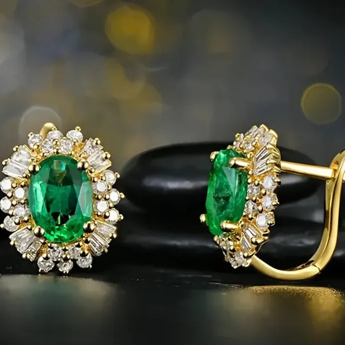 Women's Green Cubic Zirconia Geometric Hoop Earrings Brass Wedding Jewelry