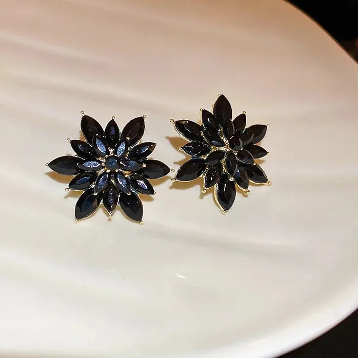 Luxury Crystal Flower Neo-Gothic Stud Earrings Stainless Steel Women Jewelry Gift