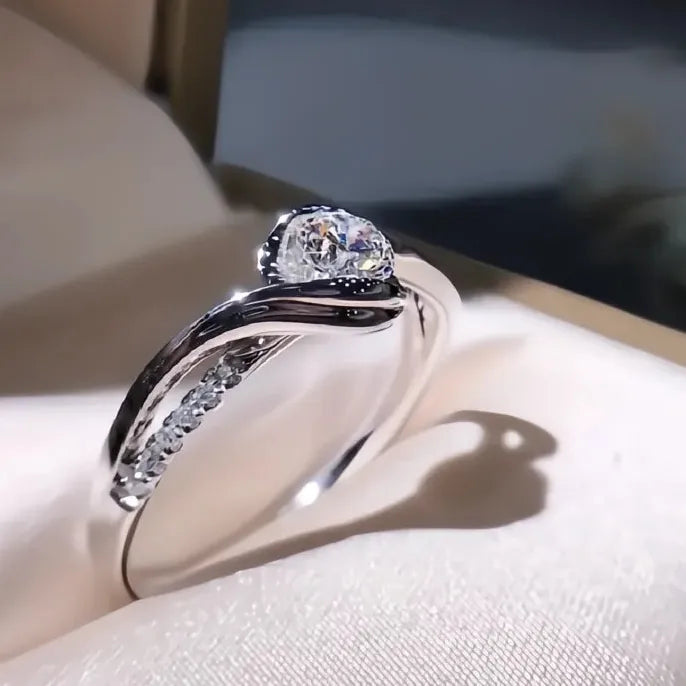 Luxury Women's Brass Geometric Wedding Rings with Cubic Zirconia Engagement Jewelry
