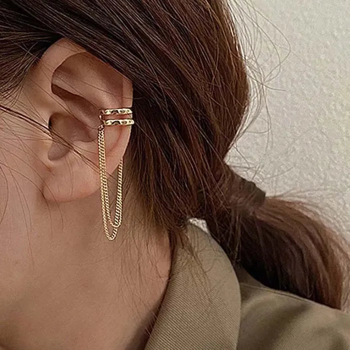 Silver Long Tassel Clip-On Earrings for Women Zinc Alloy No Piercing