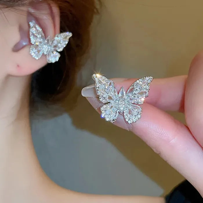Crystal Butterfly Zinc Alloy Clip-On Ear Cuff Earrings for Women Y2K 2026