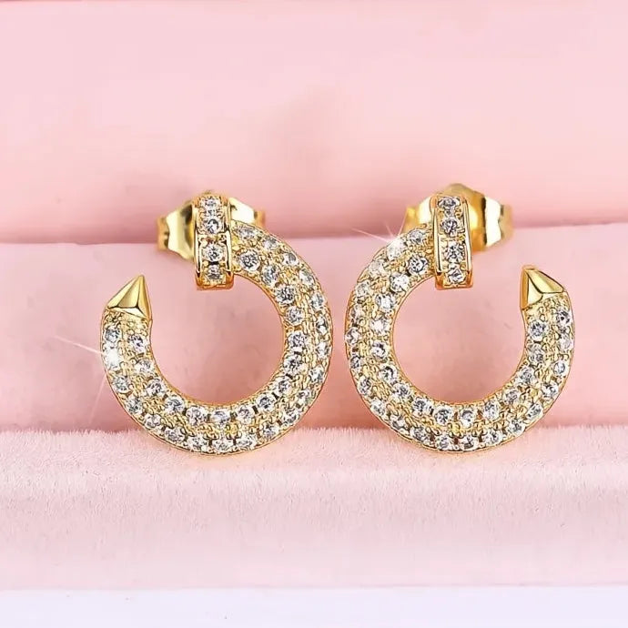 Modern Women’s Geometric CZ Stud Earrings Copper Alloy Sparkling Jewelry