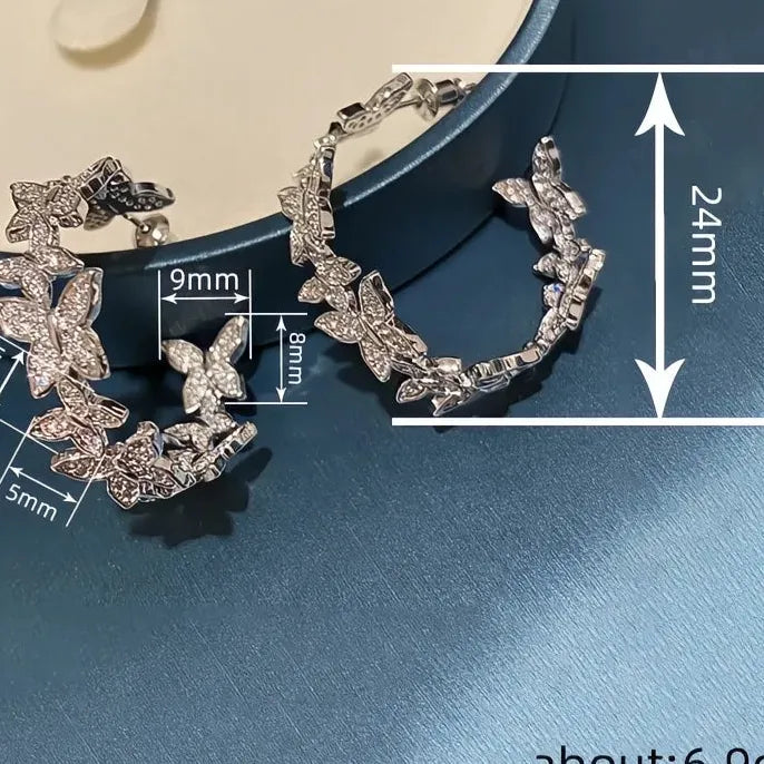 Butterfly Hoop Earrings Copper Alloy CZ Inlaid Elegant Jewelry Gift for Women