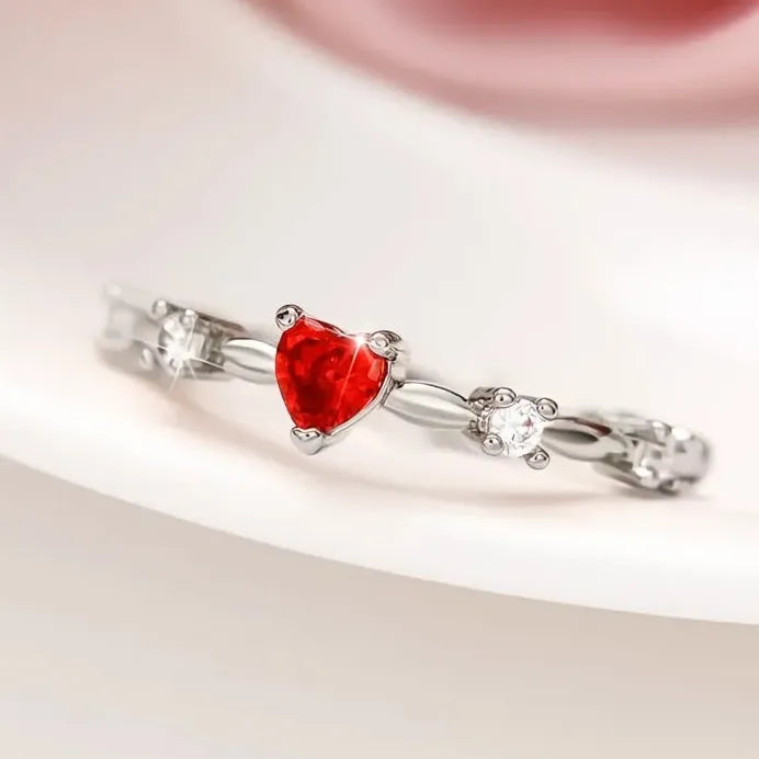 Geometric Heart Cubic Zirconia Wedding Engagement Ring for Women Gift