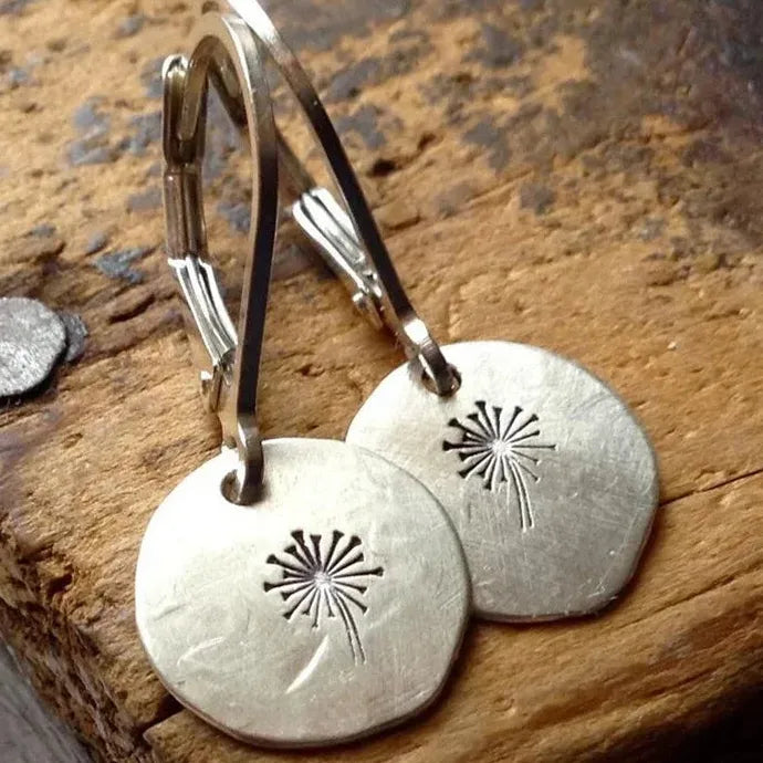 Retro Elegant Dandelion Zinc Alloy Irregular Circular Pendant Earrings for Women