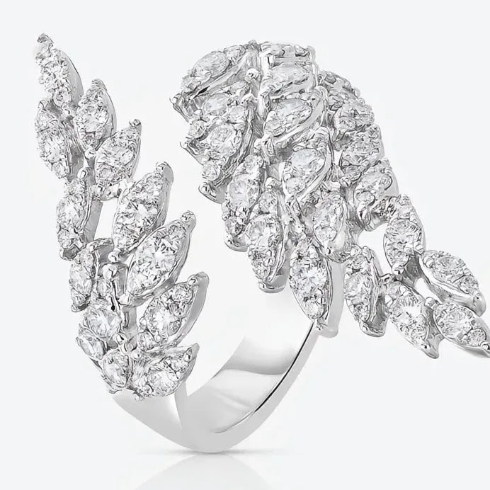 Adjustable Silver CZ Crystal Wings Ring for Women Elegant Design