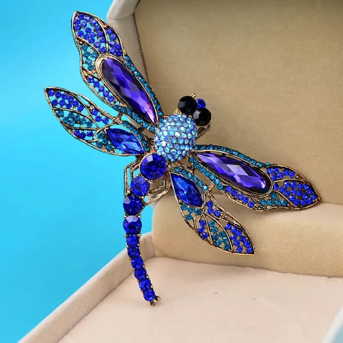 Blue Dragonfly Brooch Pin Pendant Vintage Style Rhinestone Gift