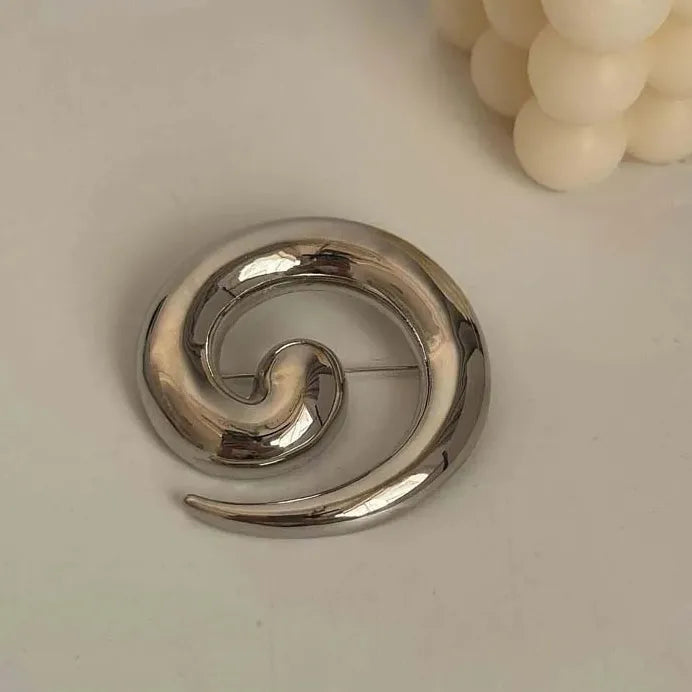 Gold Irregular Metal Spiral Vortex Brooch Zinc Alloy Corsage Pin Gift