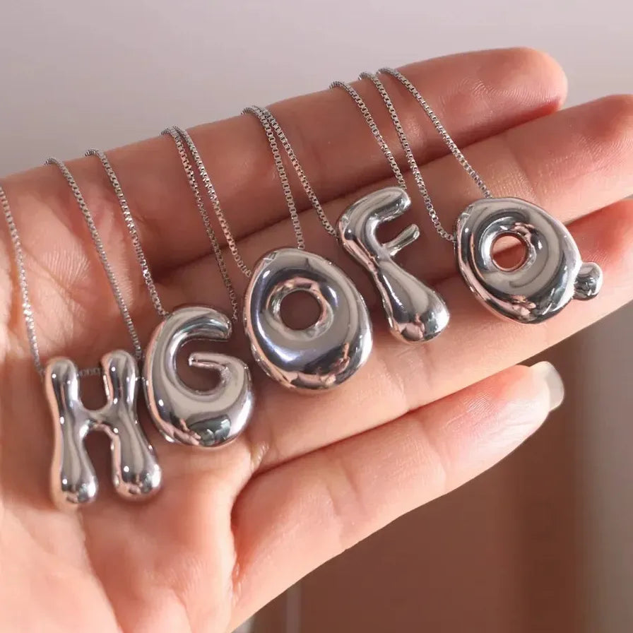 18K Gold Plated A-Z Initial Necklace Silver Balloon Alphabet Choker Gift