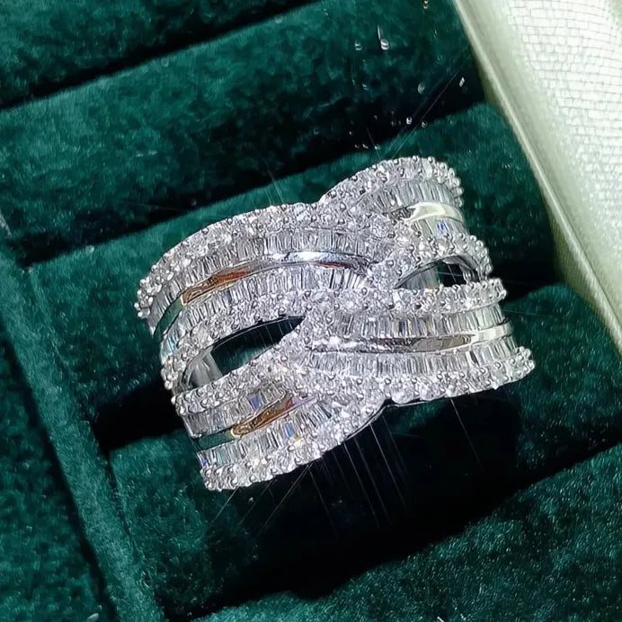 Bling Bling Women's Wide Geometric Wedding Ring with Full Paved CZ Stones