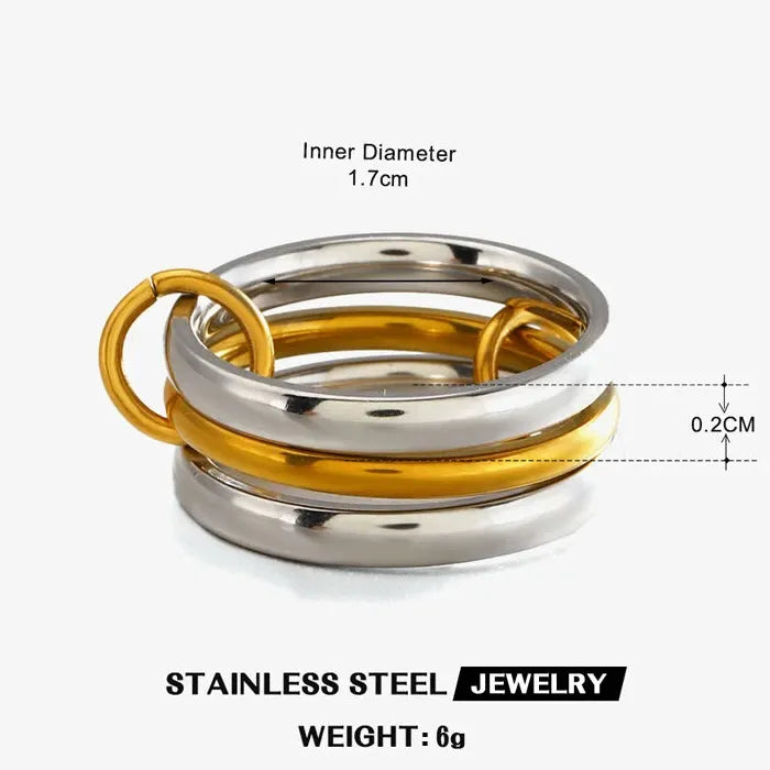 Stainless Steel Hip Hop Multi-Layer Geometric Circle Ring for Women Jewelry