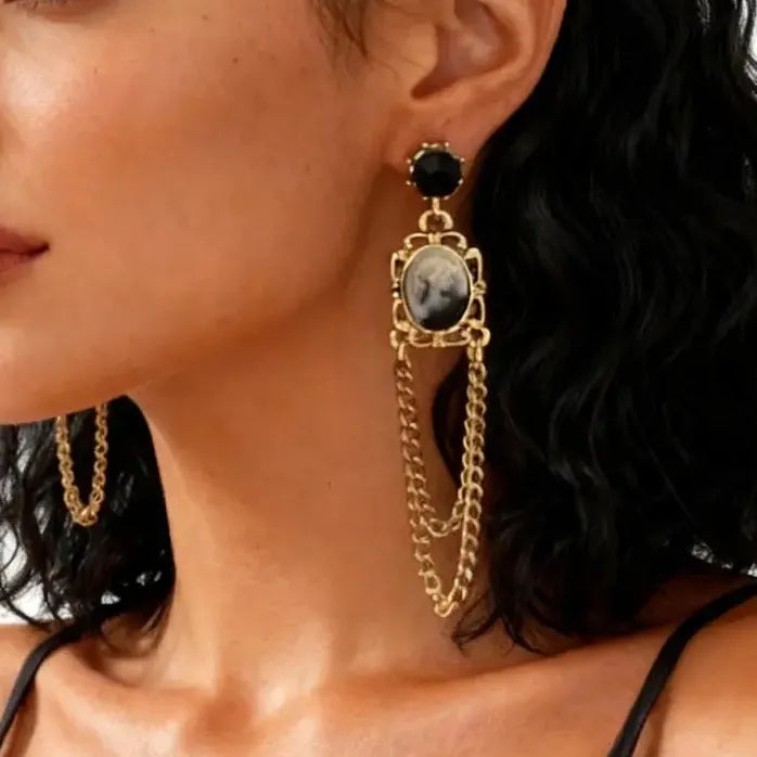 Vintage Geometric Oval Round Drop Tassel Chain Earrings for Women Stylish