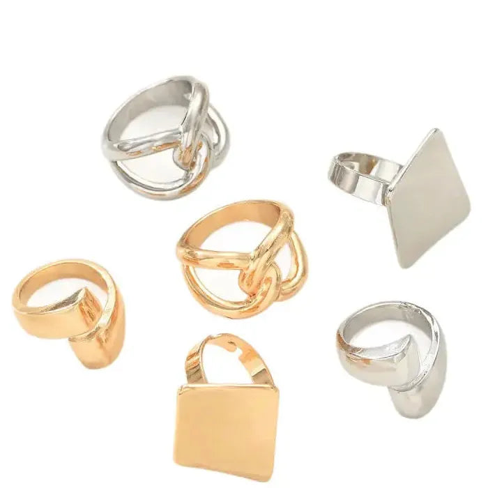 3Pcs Adjustable Irregular Geometric Skeleton Rings Unisex Punk Jewelry