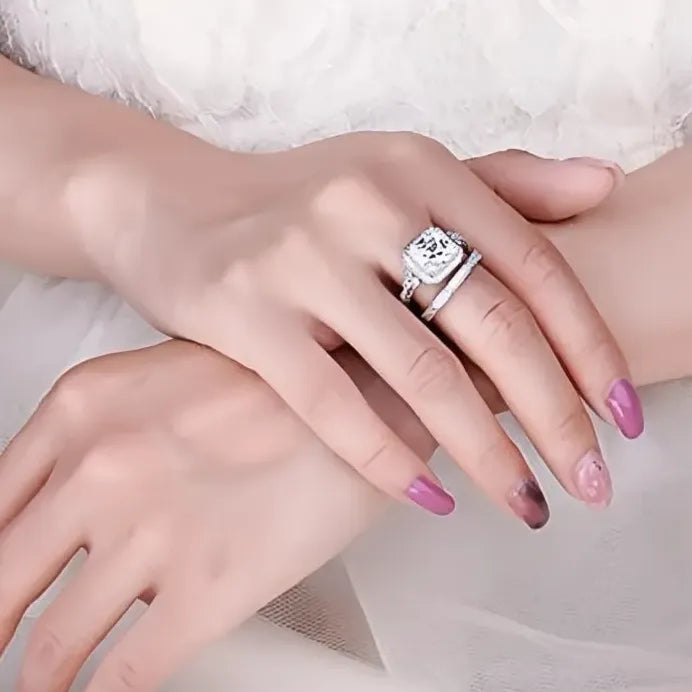 Opulent Cubic Zirconia Bridal Engagement Wedding Rings Set for Women
